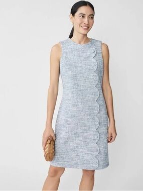 Sleeveless Light Blue Scallop-Front Mini Dress